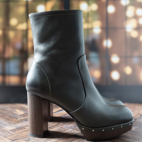 ALL SAINTS Thea Leather Zip Platform Ankle Boots, Green, Size US 7.5/8 (EU 38) - Picture 1 of 15